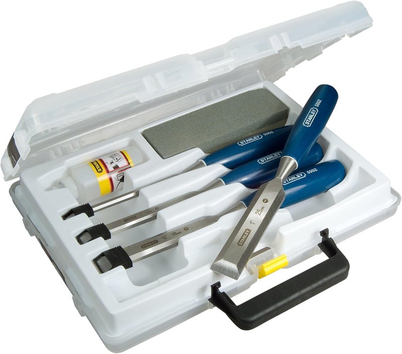 Stanley 4 Piece Chisel Set with High Carbon Steel Blades and Sharpening Stone - Image 1